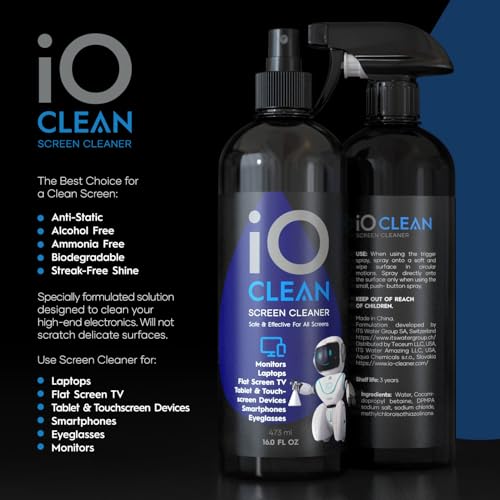 Screen Cleaner Spray (16oz + mini Cleaner) – Best Large Cleaning Kit for LCD LED OLED TV, Smartphone, iPad, Laptop, Touchscreen, Computer Monitor, Electronic Devices, Microfiber Cloth and 2 Nozzles - size: 16 Fl Oz + 0.3 Fl Oz