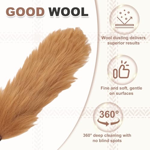 uxcell Wool Duster, 20.5" Natural Feather Cleaner Household Cleaning Duster with Solid Wooden Handle for Cleaning Fans Window Blinds Shelves Furniture, Light Brown - color: Light Brown, size: 20.5"