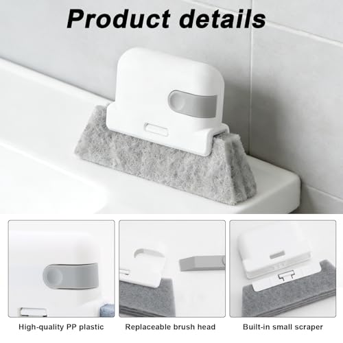 Window Track Cleaning Brush, 2-in-1 Groove & Crevice Cleaner with Scraper, Small Gap Cleaning Tool for Sliding Doors, Window Sills, Shower Tracks & Tight Spaces-Gray