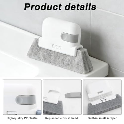 Window Track Cleaning Brush, 2-in-1 Groove & Crevice Cleaner with Scraper, Small Gap Cleaning Tool for Sliding Doors, Window Sills, Shower Tracks & Tight Spaces-Gray