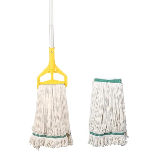 Commercial Industrial Mop for Floor Cleaning ,Add 2 Mop Head Replacement | Heavy Duty Mop,59" Long Handle Looped-End String Wet Cotton Mop for Home,Kitchen,Office,Garage,Concrete/Tile Floor