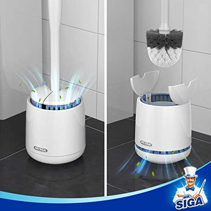 MR.SIGA Toilet Bowl Brush and Holder, Premium Quality, with Solid Handle and Durable Bristles for Bathroom Cleaning, White, 1 Pack - color: White, size: One Size