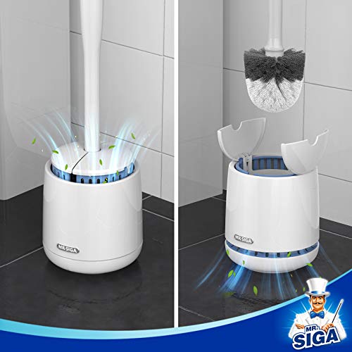 MR.SIGA Toilet Bowl Brush and Holder, Premium Quality, with Solid Handle and Durable Bristles for Bathroom Cleaning, White, 1 Pack - color: White, size: One Size