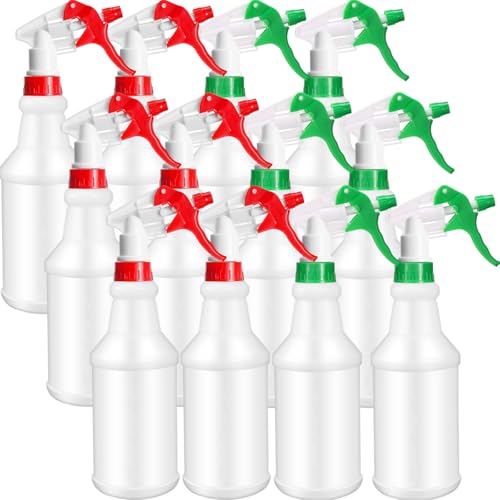 Eccliy 12 Pcs 16 Oz Plastic Spray Bottle, Adjustable Empty Reusable Sprayer for Cleaning, Planting, Water, Bathroom and Kitchen, BBQ, Commercial and Residential (Original,Red,Green) - color: Red, Green, size: Original