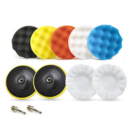 NEIKO 00320A 11PC Set Wax Polisher & Buffer Pads, 6" Buffer Polishers Pads, Auto Polishing Pad, Drill Buffer Attachment W/ M14, Foam Buffing Pads for Car Scratch Repair, Polisher for car Detailing - style: Buffing and Polishing Set
