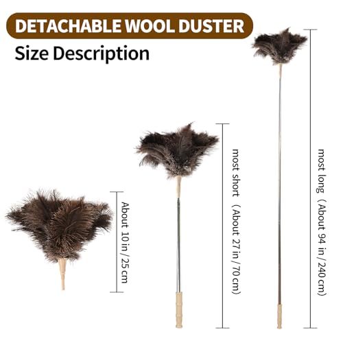 Extendable Cleaning Duster 94 Inch - Long Telescoping Ostrich Feather Dusters with Stainless Steel Extension Pole for High Ceiling Fan, High Ceilings,Roof Dusting - color: Natural-94in-stylee