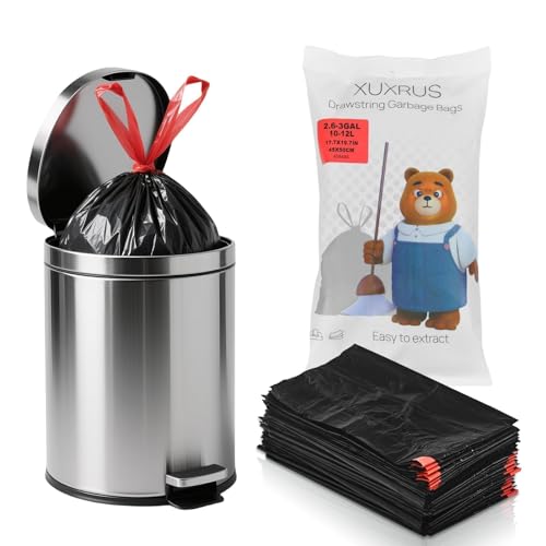 XUXRUS 2.6 Gallon Small Black Bathroom Trash Bags, 60 Count Folded Drawstring Small Garbage Bags, Tear-Resistant & Leak-Proof, Odor Control Liners for Bathroom, Office – Heavy Duty Trash Bags - style: 2.6 GAL-Black-60Counts