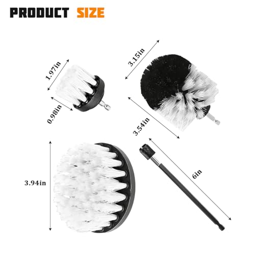 4PCS/Set Car Drill Brush Attachment Set, Vehicle Drill Scrub Brushes Kit with Extended Long Rod, Automotive Power Cleaning Scrubber Accessories, Universal for SUV, Sedan, Truck (White) - color: White
