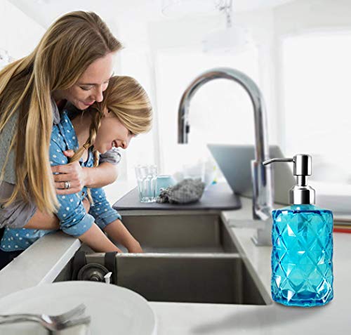 JASAI Diamond Design Soap Dispenser with 304 Rust Proof Stainless Steel Soap Pump, 12 Ounce Kitchen Soap Dispenser for Bathroom, Hand Soap, Dish Soap (Clear Blue). - color: Blue