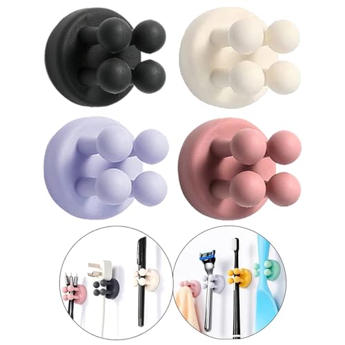 Silicone Toothbrush Holders - 4 Pcs Razor Hooks Adhesive Wall Mounted for Hanging Towel Key Plug Cable, Utility Decor Stick to Dorm Room Essentials Function for Kitchen Bathroom Home Office - color: 4 Colors
