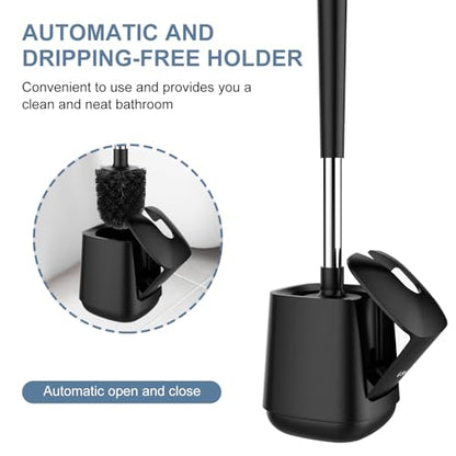 SetSail Toilet Brush and Holder, Self Closing Lid Toilet Bowl Brushes Holder and Extra Long Handle Ventilated Toilet Brush Set for Bathroom Cleaning, Nylon Bristles, 2 Packs-Black - color: Black, size: 2 packs