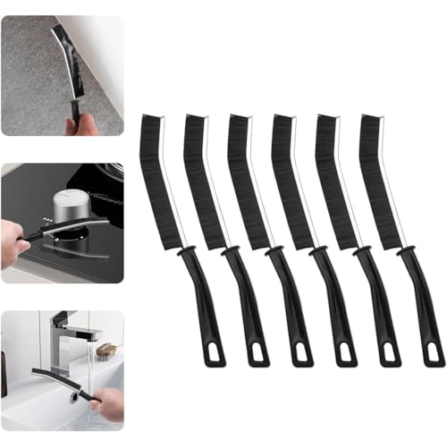 Hard Bristle Crevice Cleaning Brush Set – Multi-Purpose Detail Brushes for Grout, Sink, Teapot, Blender & Tight Corners – Deep Clean Kitchen & Bathroom (Black,6)