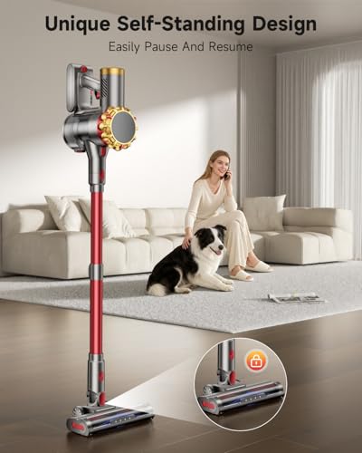Cordless Vacuum Cleaner, 185AW Powerful Vacuum Cleaner for Home, 65 Mins Stick Vacuum with Self-Stand Design, Anti-Tangle, Lightweight Vacuum Cordless for Hardwood Multi-Surface Floor Carpet Pet Hair