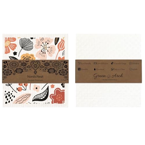 Eco-Friendly Swedish Dishcloth. Reusable, Ultra-Absorbent Cellulose Cotton Sponge Cloth | Sustainable & Biodegradable Cleaning for Kitchen & Home – Custom Nordic Design (Eclectic) - style: Eclectic