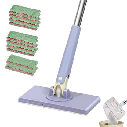 The Zero-Touch Mini Mop, 2026 Upgraded Snap Grip Mini Mop, Cloth Changing MiniMop with Automatic Hands Free Push Pull Handle, Suitable Disposable Pads Kitchen Counter Cleaning (Purple 39 in) - color: Purple 39 in