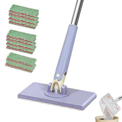 The Zero-Touch Mini Mop, 2026 Upgraded Snap Grip Mini Mop, Cloth Changing MiniMop with Automatic Hands Free Push Pull Handle, Suitable Disposable Pads Kitchen Counter Cleaning (Purple 39 in) - color: Purple 39 in