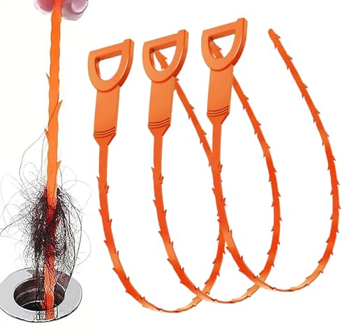 Drain Snake Clog Remover:3 Pcs Hair Clog Auger, 25 Inch Drain Cleaner Tool Suitable for Dredging Clogged Pipes, Sink, Shower Drains(Orange)
