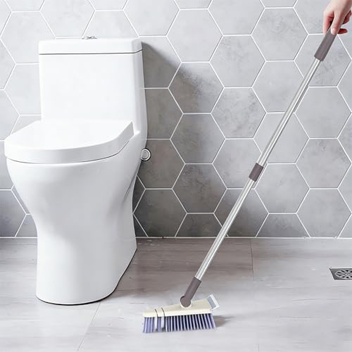 Tub Tile Scrubber Brush 2 in 1 Cleaning Brush 33.46 Inch, Adjustable Telescopic Pole Stiff Bristles Scouring Pads for Cleaning Bathroom Kitchen Toilet Wall Tub Tile Sink Non Scratch (Gray) - color: Gray