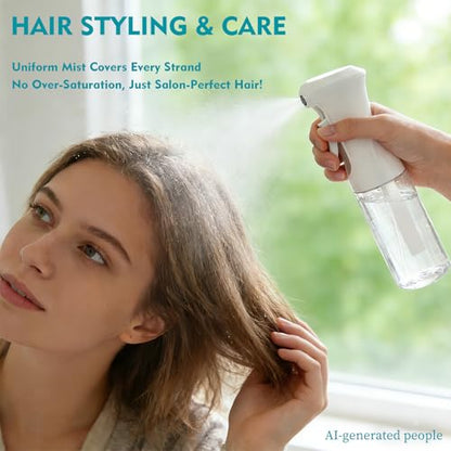 Continuous Spray Bottle, 6.8 OZ Hair Spray Bottles, Ultra-Fine Mister Spray Bottle for Hairstyling, Cleaning, Plants, Pets, Salons, and More (1 Pack) - color: White