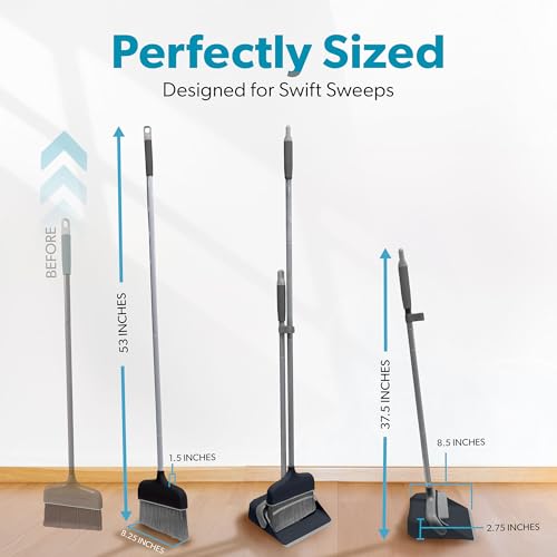 BLACK+DECKER Butler Broom & Dustpan Set - Stand-Up Design - Lightweight, Space-Saving Combo for Kitchen, Living Room, Bathroom, Lobby Floors - Home Cleaning Essential, Black/Grey - size: Black/Grey Butler Broom & Dustpan