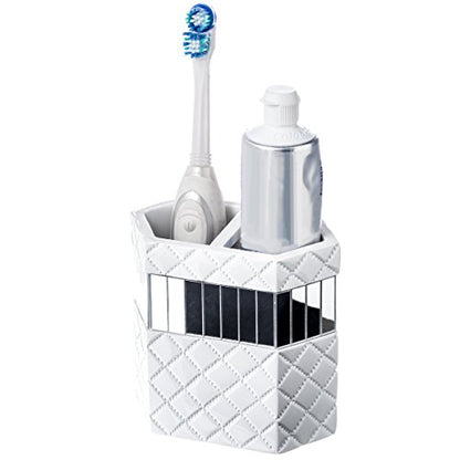 Creative Scents Quilted Mirror White Bathroom Accessories Set - Decorative 4 Piece Bathroom Set - Mirrored Bathroom Accessory Set Includes: Soap Dispenser, Toothbrush Holder, Tumbler & Soap Dish - style: 4 Piece Set