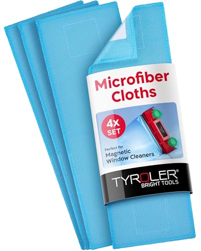 Tyroler Bright Tools Premium Replacement Microfiber Cleaning Cloths | Exclusively Designed for The Glider Magnetic Window Cleaner | Ultra-Soft, Non-Abrasive & Highly Absorbent (Blue - Pack of 4)