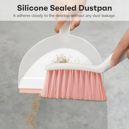 NACENA Handheld Dustpan and Broom Set – Mini Compact Brush Combo for Desktop, Sofa, Car & Kitchen Crumbs Small Cleaning Tool with Stiff Bristles, Pink - color: Pink-1, size: 1 Pack