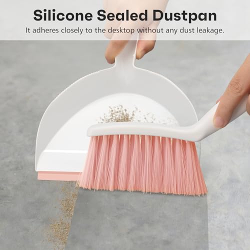NACENA Handheld Dustpan and Broom Set – Mini Compact Brush Combo for Desktop, Sofa, Car & Kitchen Crumbs Small Cleaning Tool with Stiff Bristles, Pink - color: Pink-1, size: 1 Pack