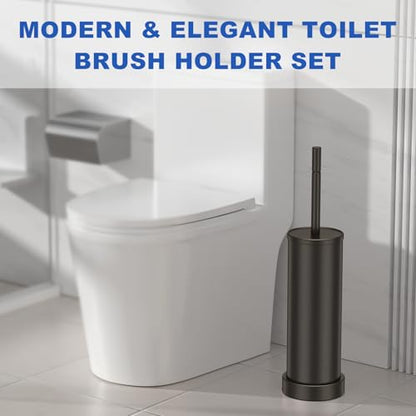 Brushed Nickel Toilet Brush and Holder Set, 304 Stainless Steel Toilet Brush for Bathroom, Heavy Duty Toilet Bowl Brush with Holder, Removable Inner Bowl and Splash Protection, Long Handle - color: Pewter