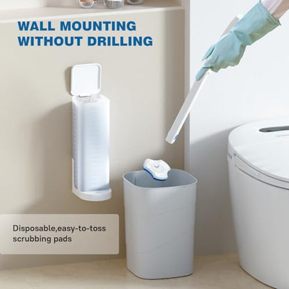 Disposable Toilet Brush Set with Holder, White and Blue, Includes 16 Cleaning Refills (1+16 Refills) - size: 1+16 Refills