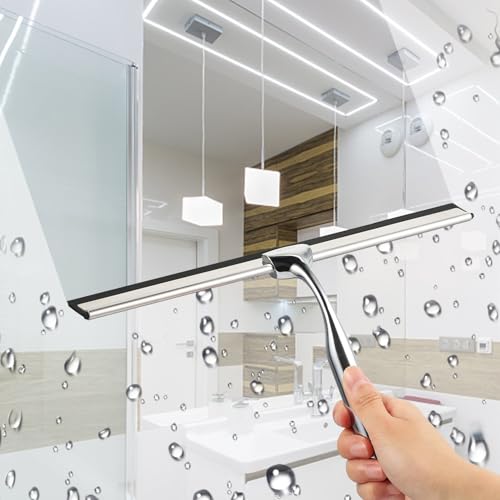 ecooe Silicone Shower Squeegee with Hanger, Shower Glass Cleaner Wiper, Black Window Squeegee Scraper with Stainless Steel Core for Home Bathroom Kitchen Car Glass Doors - size: 04-Siliver 12″/31cm