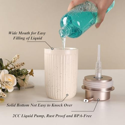 BosilunLife Dish Hand Soap Dispenser - Liquid Pump Soap Dispenser for Bathroom Decro Aprcot 12oz Ceramic Kitchen Dish Dispenser with Rust-Proof Liquid Pump Modern Refillable Lotion Bottles - color: Aprcot Lotion Pump