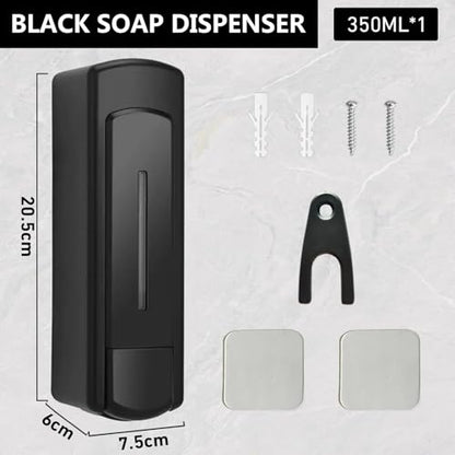 Manual Wall Mounted Single Soap Dispenser, 11.8oz/350ml Black Kitchen Bathroom Commercial Shower Soap Dispenser, Clear Refillable Liquid Lotion Pump, for Liquid Containers Shampoo Chamber Plastic