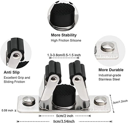 GROVENT® 2 PCS Mop and Broom Holder Wall Mount Heavy Duty Stainless Steel Broom Holder Wall Mounted Broom Organizer Home Garden Garage Storage Rack-Multi (Black)