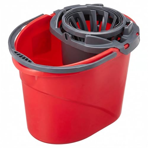2.5 Gallon Mop Bucket with Built-in Wringer, Hands-Free Mop Bucket for Floor Cleaning, Compact Cleaning Bucket with Pour Spout and Comfort Grip Handle, Heavy-Duty Mop Wringer Bucket, Red