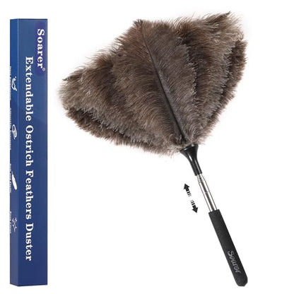 Soarer Extendable Ostrich Feather Duster - 40 inches Fluffy Long Handle Reusable Feather Duster for Cleaning Ceiling Fan,Pendant lamp, High Ceiling, Blinds, Furniture - color: 40inch Single