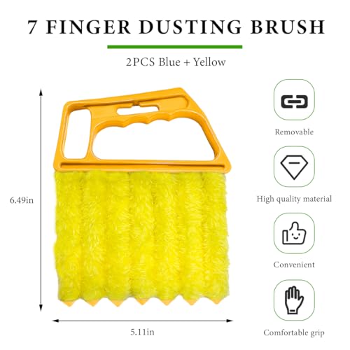 DXNQ 2 PCS Blind Cleaner Duster Tool, Window Venetian Hand-held 7 Finger Dusting Cleaner Brush, Blinds Cleaning Brush Tool for Window Shutters Air Conditioner, Car Accessories (Blue+Yellow) - color: Blue+yellow