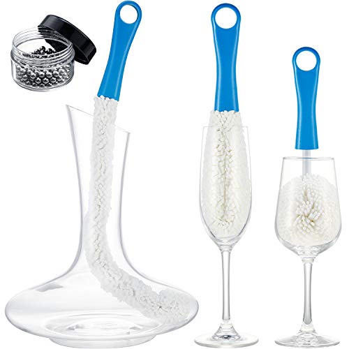 Boao 3 Pcs Decanter Cleaning Brush Wine Glass Decanter Flexible Bottle Brush Set with Cleaning Beads Household Tools for Bottle Goblets Glasses Cups (Blue) - color: Blue