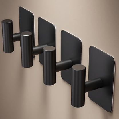 Heavy Duty Adhesive Hooks - 26lb Max, Sticky Wall Hooks Waterproof Stainless Steel for Hanging Towel, Coat, Robe, Towel Hooks Stick on Bathroom, Kitchen, Shower, Door (Black, 4 Pack) - color: Black-Cylinder