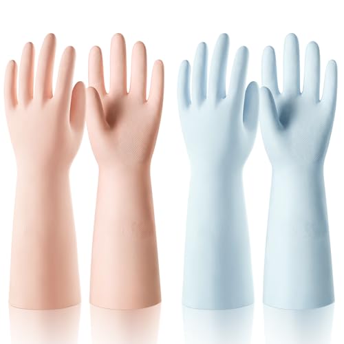 ThxToms 2 Pair Nitrile Dishwashing Cleaning Gloves,with Cotton Flocked Liner,Skin-Friendly & Anti-Slip Design,Y&P - size: Small