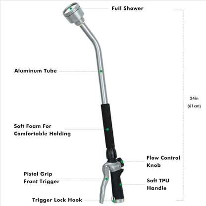 RESTMO Long Watering Wand, 24 Inches Gentle Soft Full Shower Sprayer Wand with Flow Control, Heavy Duty Metal Hose Wand for Hanging Baskets, Shrubs, Plants, Flowers, Garden and Lawn, Black - color: Black