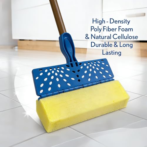 Sponge Mop for Floor Cleaning, Self-Wringing Squeeze Mop with Super Absorbent Honeycomb Sponge, Heavy Duty Roller Mop for Tile and Hardwood Floors