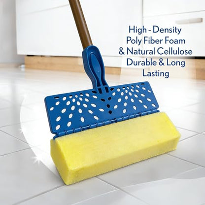 Sponge Mop for Floor Cleaning, Self-Wringing Squeeze Mop with Super Absorbent Honeycomb Sponge, Heavy Duty Roller Mop for Tile and Hardwood Floors