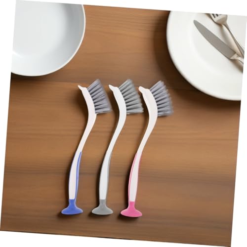 Healeved 3-Pack Kitchen Sink Brushes for Cleaning with Long Handle and Suction Cup Stand Dish Scrubbing Brush for Pots Pans and Hard-to-Reach Areas