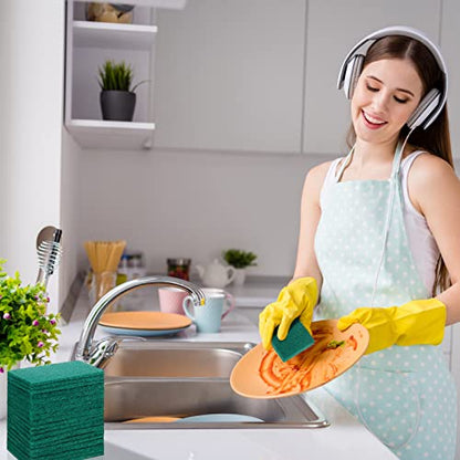 Hoolerry 100 Pcs Heavy Duty Scouring Pads Non Scratch Household Scrub Pads for Cleaning Reusable Pan Scrubber Anti Grease Scrubbing Pads for Dish Kitchen Metal Grills, 4.3 x 3 x 0.3 in (Green) - color: Green