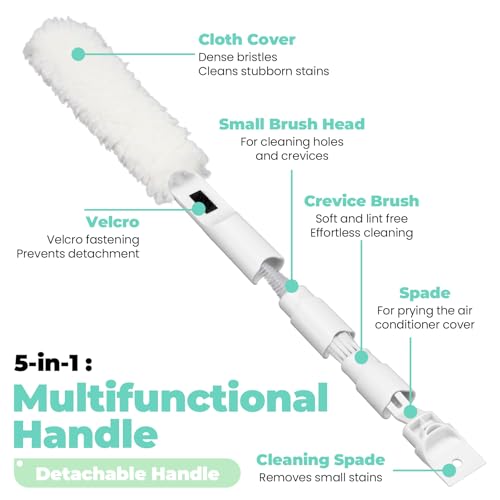 Blind Cleaner Duster Tool with 6 Refills, 5 in 1 Washable Microfiber Fan Cleaning Brush Reusable Feather Duster for Window Blind, Ceiling Fan, Crevice, Track, Gap