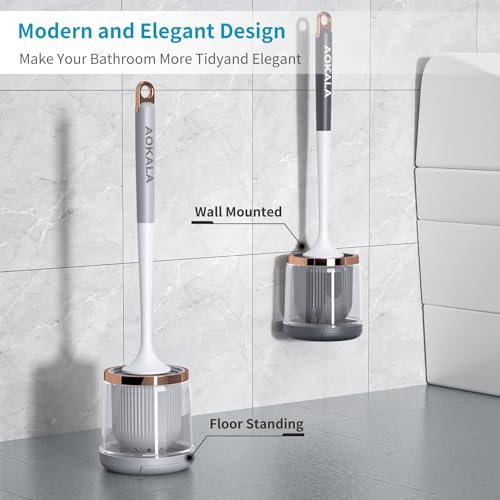 Silicone Toilet Brush and Holder Set, Toilet Bowl Brush with Tweezers Long Handle, Toilet Cleaner Brush for Bathroom Deep Cleaning, Elegant Toilet Scrubber Bathroom Accessories (Light Gray) - color: Light Gray