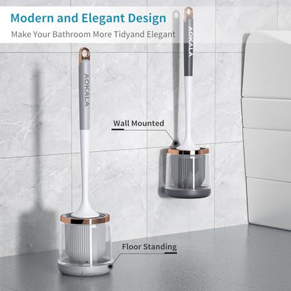 Silicone Toilet Brush and Holder Set, Toilet Bowl Brush with Tweezers Long Handle, Toilet Cleaner Brush for Bathroom Deep Cleaning, Elegant Toilet Scrubber Bathroom Accessories (Light Gray) - color: Light Gray
