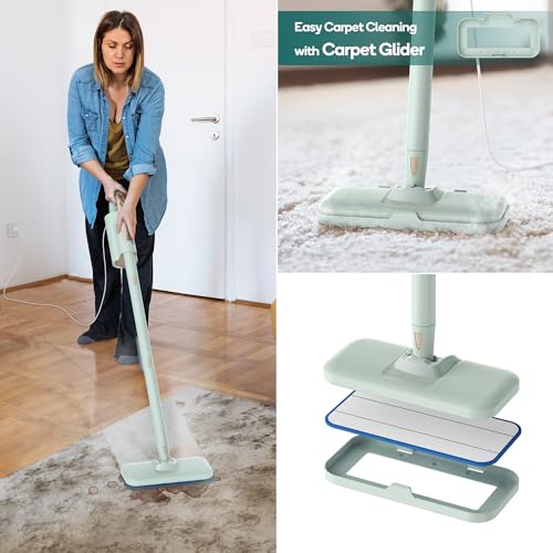 Newbealer Steam Mop & Detachable Handheld Cleaner, 1200W Floor Steamer | 3 Adjustable Levels for Carpet Laminate Hardwood Grout, Carpet Glider, 11 Multi-purpose Accessories & 2 Pads, 250ml Tank - color: Green with 11 brushes
