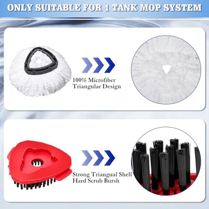 4 Pack Microfiber Mop Replacement Heads Compatible with Ocedar EasyWring 1-Tank System - Includes 1 Mop Scrub Brush Head, 1 Mop Base, Easy Cleaning Mop Head Refills (White) - color: 4 White Mop Heads+1 Gray Brush +1 Base, size: For 1-Tank